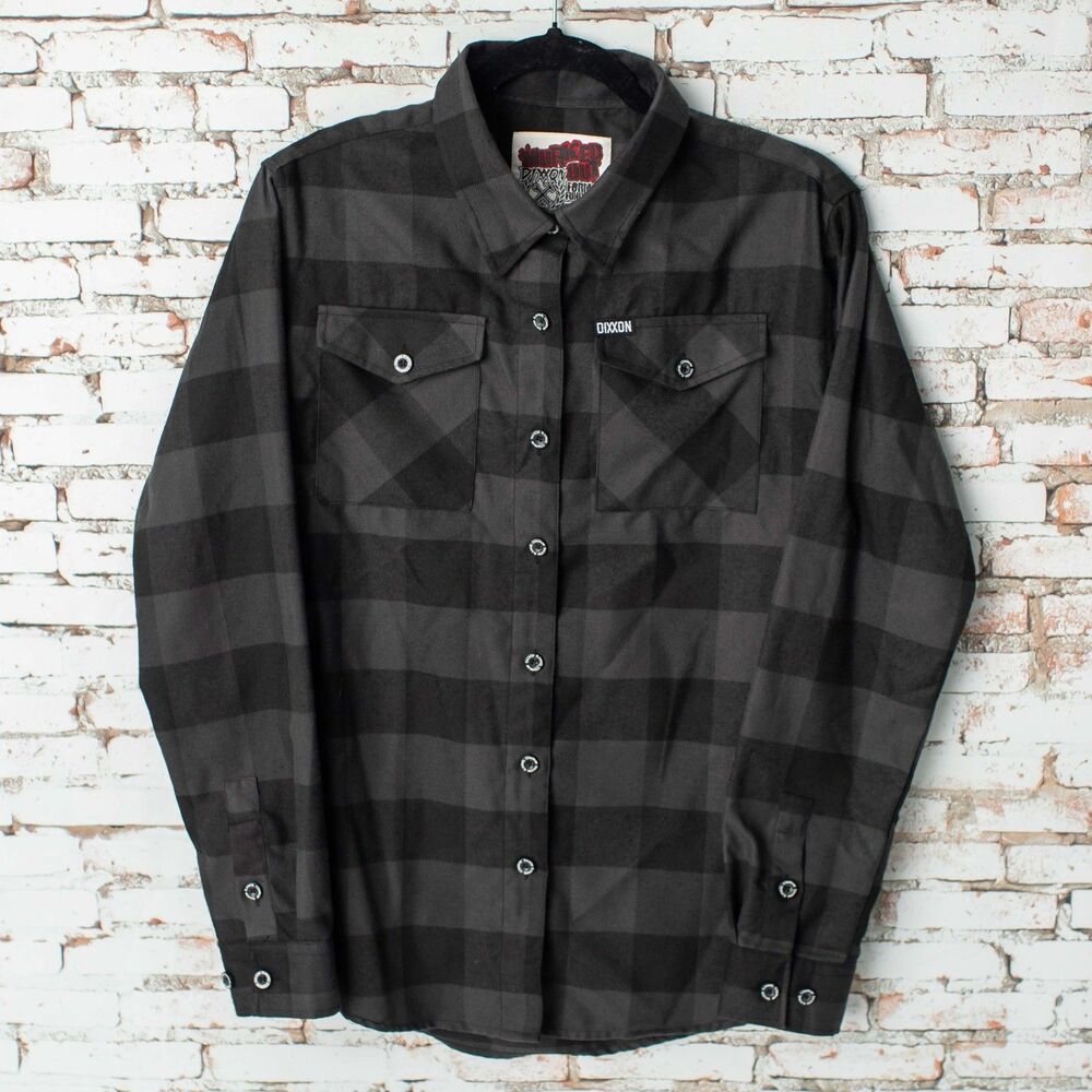 Dixxon Flannel Co Men's Large Gray Black Plaid Murked Out  Button Up Shirt NEW